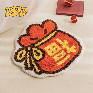 DDD 新年喜庆客厅福袋小地毯福字浴室植绒地垫卧室卡通簇绒床边毯