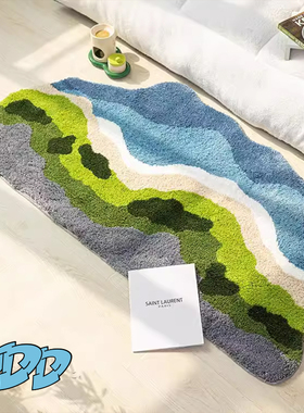 DDD北欧植绒苔藓地毯民宿卧室床边毯客厅沙发异形海洋防滑地垫ins