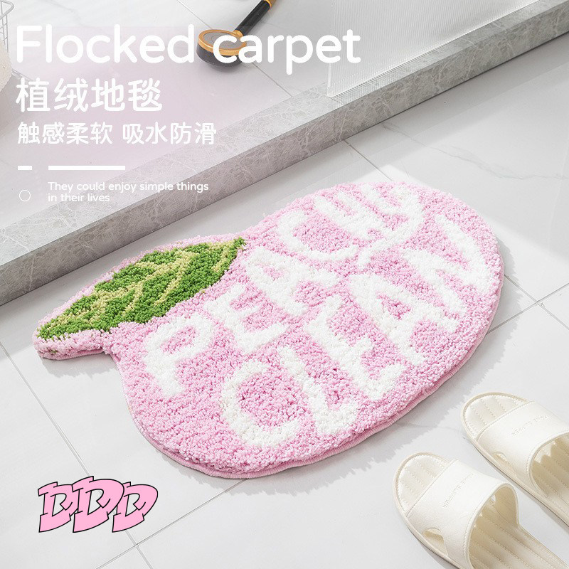 DDD 可爱粉色植绒地毯浴室异形吸水擦脚毛毯簇绒防滑黄色水果地垫