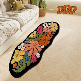 DDD 异形植绒地毯多巴胺苔藓卧室床边毯客厅长条花朵簇绒地垫 新款