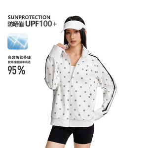 SECRETMAN波点杠条织带防晒外套女款户外运动透气薄款连帽防晒衣