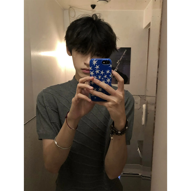 RTIMFD散线雕塑透气提花中领针织短袖 修身版型正肩射线凉感T恤夏图片