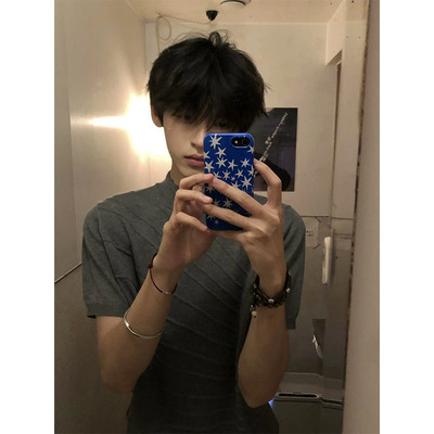 RTIMFD散线雕塑透气提花中领针织短袖 修身版型正肩射线凉感T恤夏