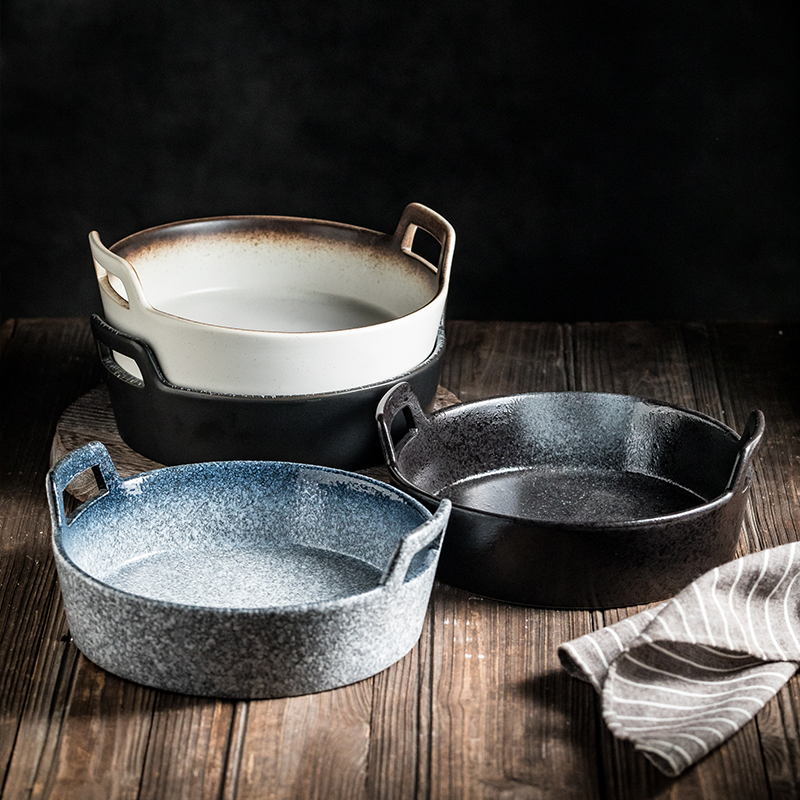 日式双耳陶瓷盘麻辣小龙虾装盘海鲜干锅深盘家用商用他汤盘菜盘子