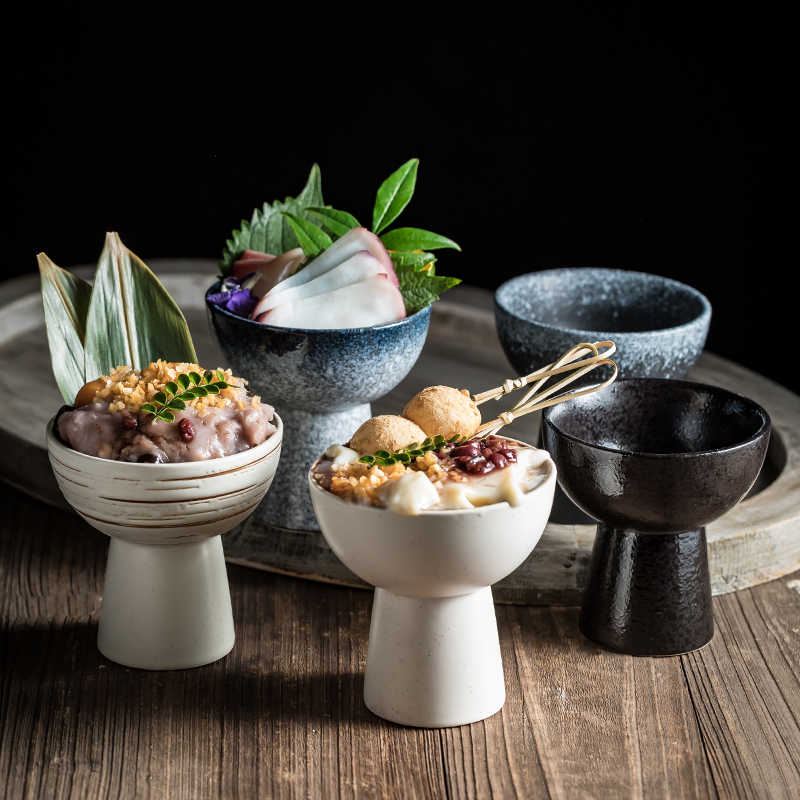 日式陶瓷高脚茶点点心碗小吃碗商用复古雪糕冰淇淋杯碗甜品碗大号