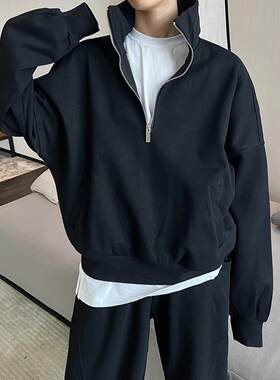 美式复古半拉链卫衣男秋