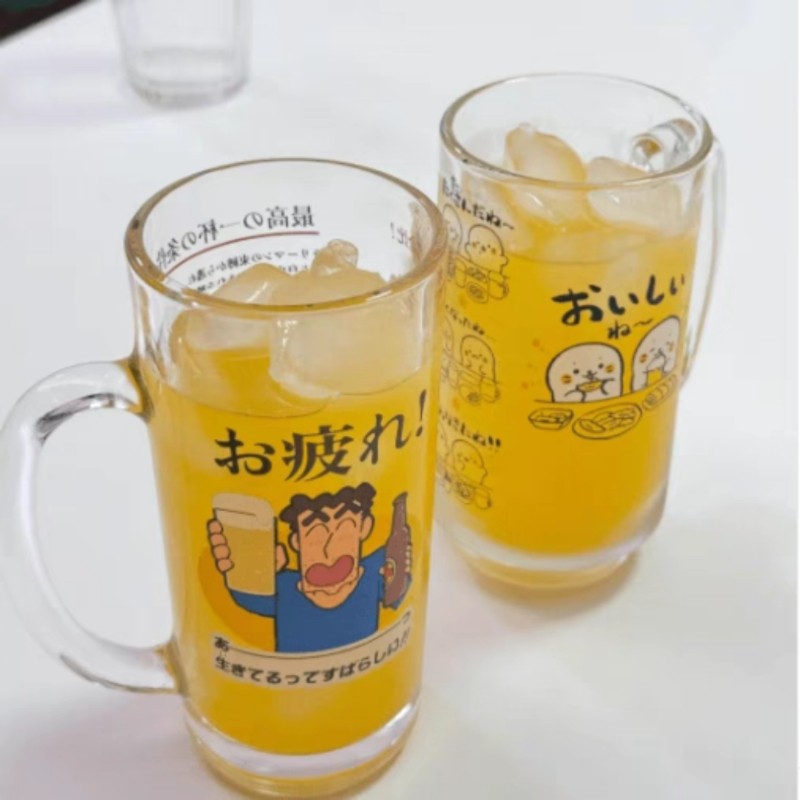 蜡笔小新广志的啤酒杯 大容量啤酒杯果汁杯夏季喝酒杯印花玻璃杯
