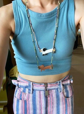 小狗没烦恼项链个性项链棕色小狗黑白花小狗小狗毛衣链