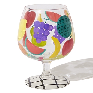 日系 日本手绘玻璃高脚杯甜品杯水果手绘杯童趣礼品盒包装 现货