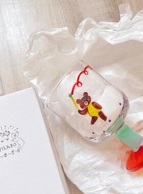 cyilabo日式同款手绘可爱卡通熊熊杯子高脚杯聚会红酒杯玻璃