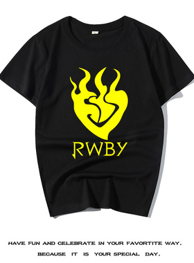新宿风二次元ACG潮流黄色火焰RWBY四色战记T恤纯棉同人动漫短袖潮