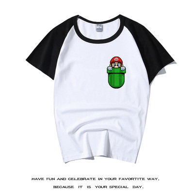 透气服饰Q版小口袋马里奥衣服短袖水管工马力欧体恤T恤衫2021服装