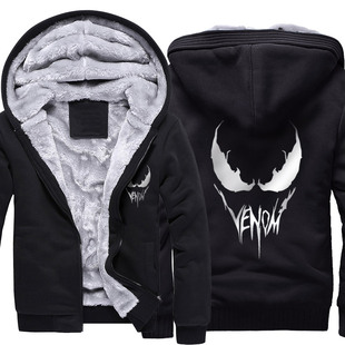 漫威毒液拉链卫衣男冬季 简约电影周边加绒加厚外套帅气上衣服棉服