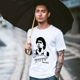 世界杯意大利之夏阿根廷1986球王马拉多纳签名T恤纪念衣服短袖T恤
