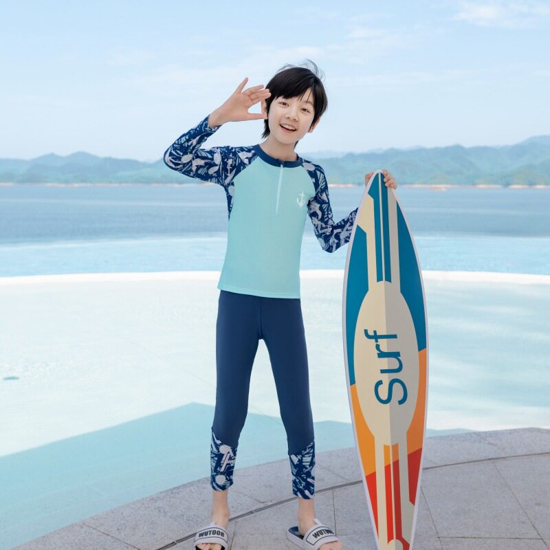 儿童泳衣2026新款男孩分体防晒长袖长裤小学生中大童男童泳裤装备
