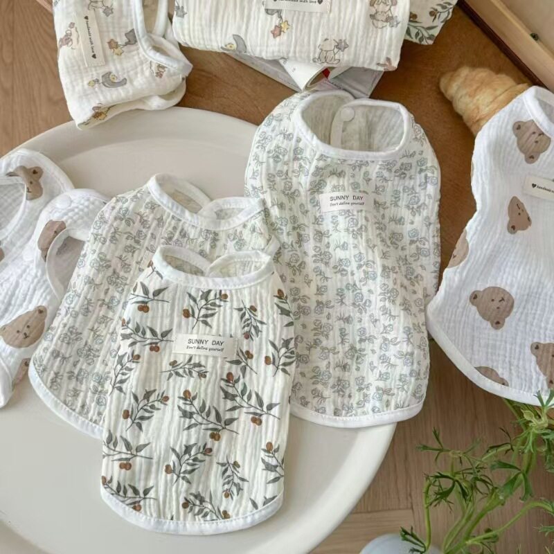 夏季纯棉猫咪衣服无袖开衫纱布可爱马甲狗狗防晒背心薄款防掉毛