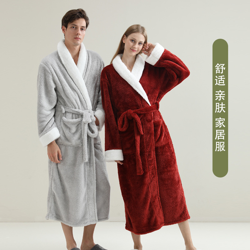 软绵绵睡袍冬季长款加厚睡衣舒棉绒情侣浴袍女高级感珊瑚绒睡袍男