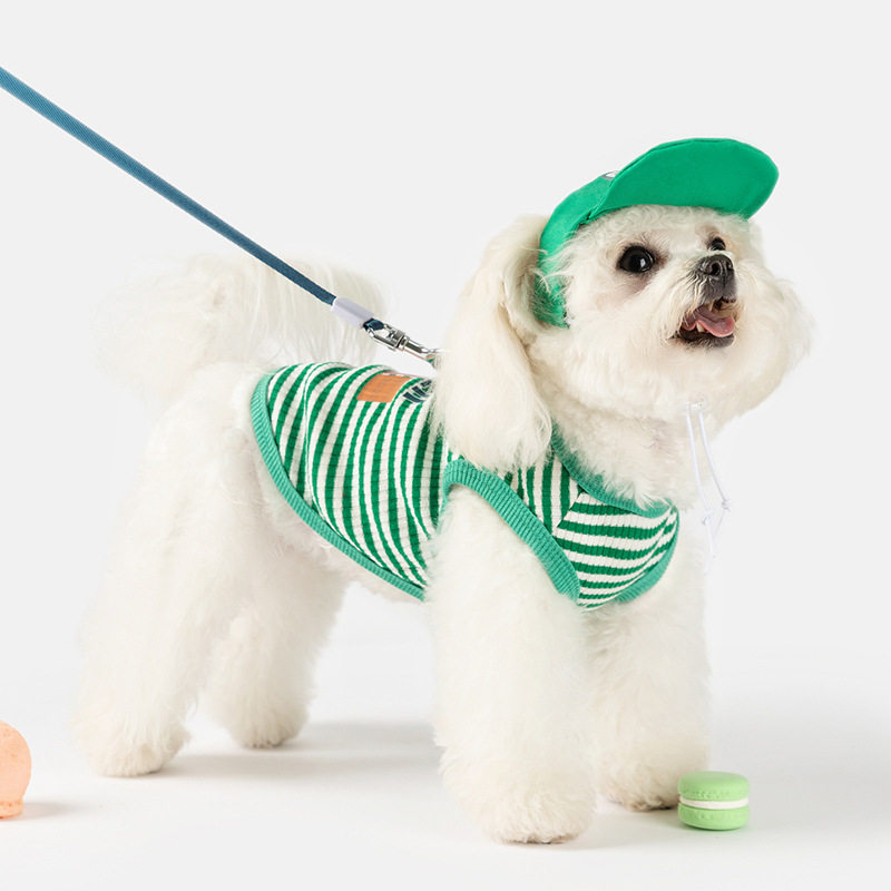 春夏季狗狗条纹针织搞怪帽子背心套装中小型犬泰迪猫咪宠物狗衣服