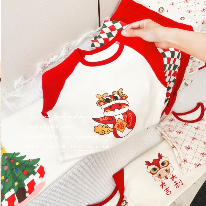 新年纯棉A类儿童内衣套装男女童保暖秋衣秋裤宝宝家居服圣诞睡衣