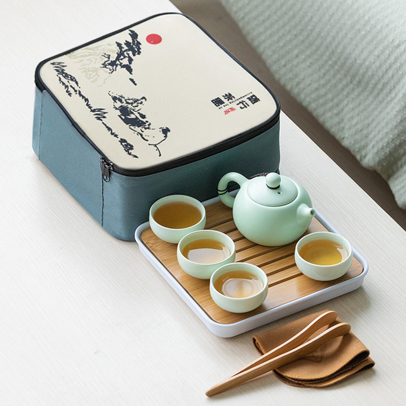 厂家一壶四杯德化定窑茶具套装会销礼品定 制陶瓷便携旅行茶具