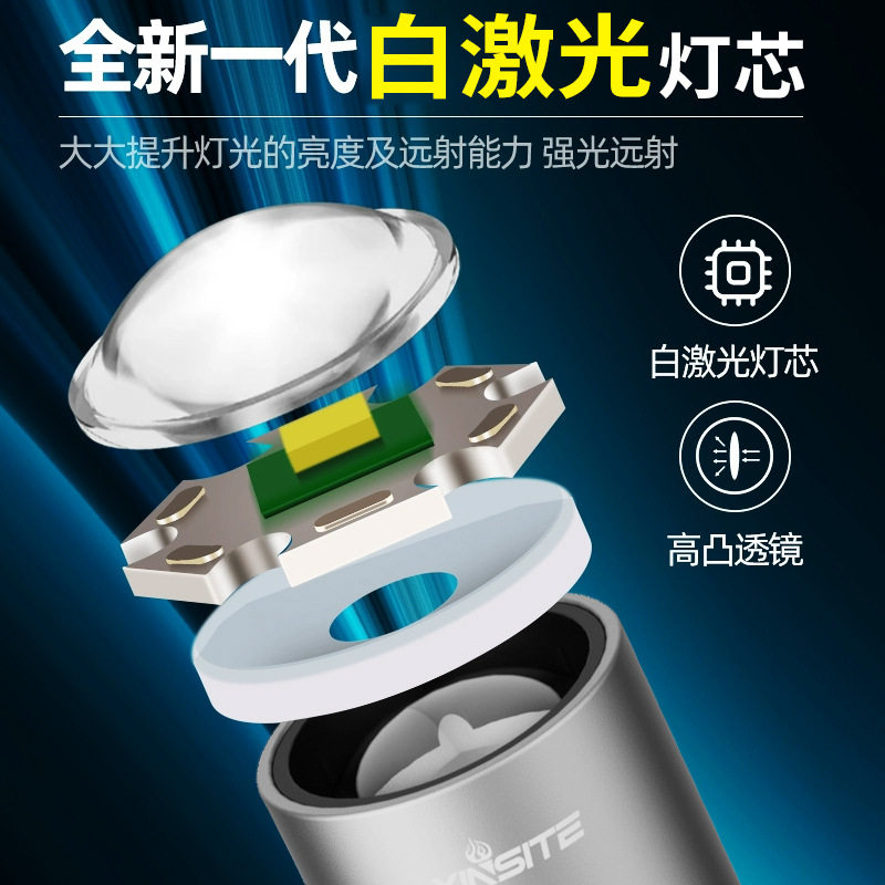 新款抖音迷你手电筒强光铝合金充电便携长续航工作灯超亮户外