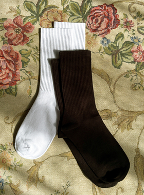 WUR 简约纯色百搭中筒袜男女纯棉黑色白色袜子