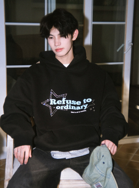 WUR 美式潮牌秋冬205新款卫衣连帽男宽松百搭珠地亮片情侣外套