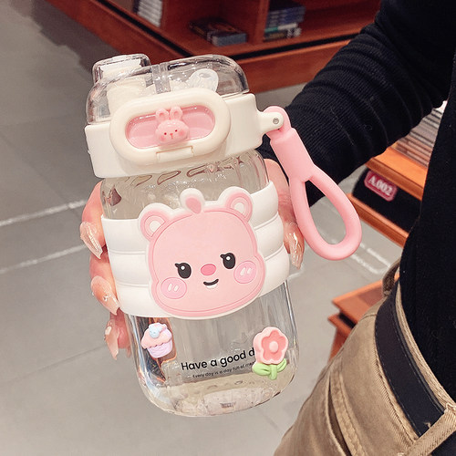 高硼硅玻璃水杯双饮吸管杯女生