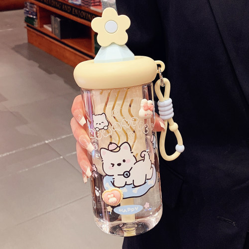 水杯女生高颜值2026新款卡通小熊吸管杯小学生专用便携杯子耐高温
