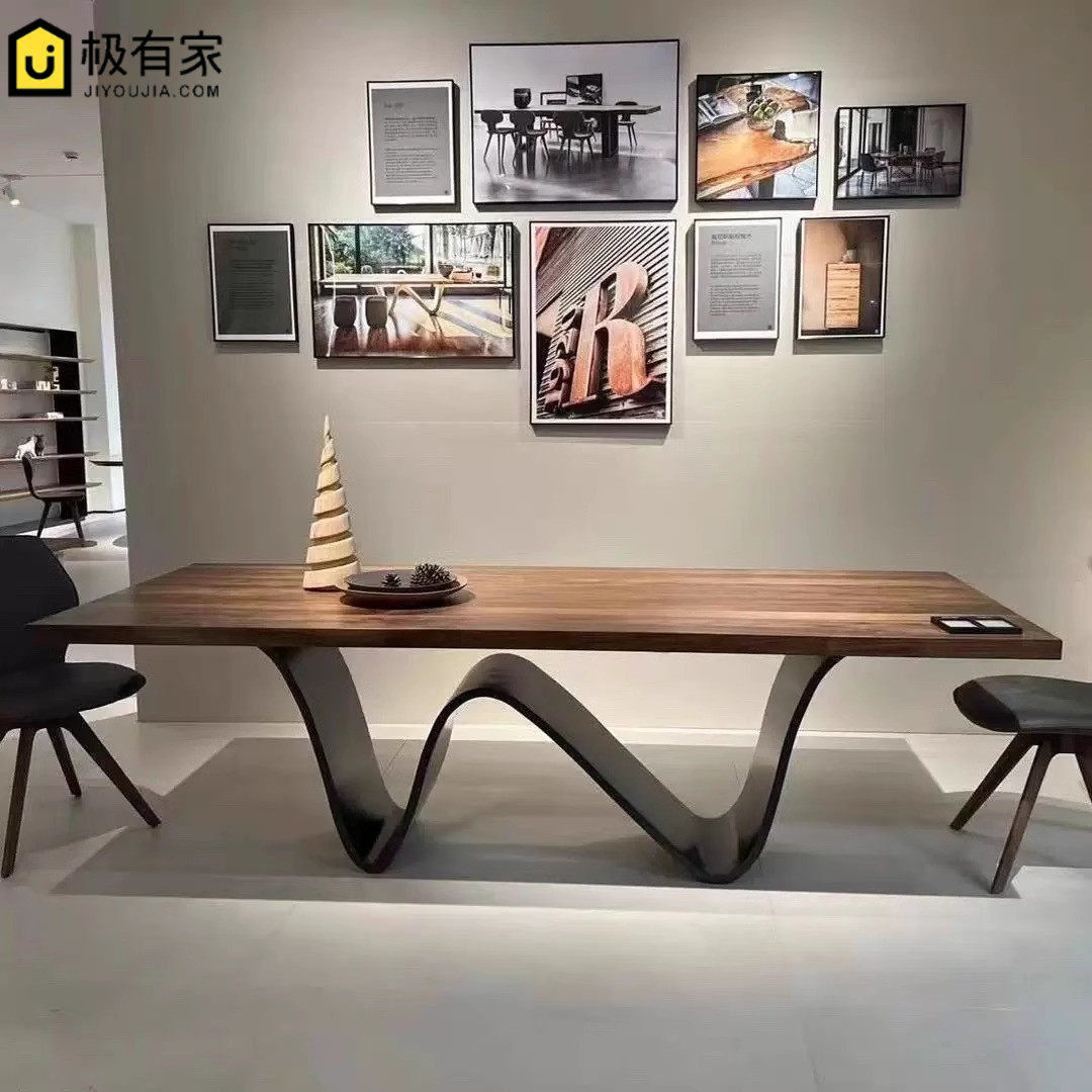 北欧实木创意餐桌简约设计师办公桌长桌工作台胡桃色茶桌洽谈桌子