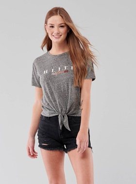 强货 美式海鸥hol*ister 超靓绣花字母 舒适打结圆领T恤U213