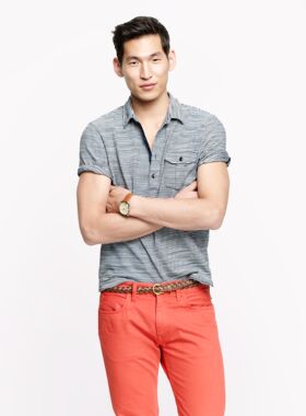 美式休闲J.CR*W 气质条纹 口袋款 柔棉POLO翻领T恤 男O889