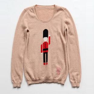 时尚 圆领羊绒衫 人物图案提花 高档 男女W792 超帅 英伦时尚