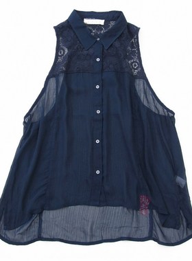 美式海鸥hol*ister  新款 蕾丝拼接 超时尚 无袖衬衫 女N325