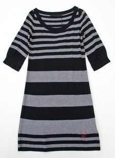 特 时尚简约  ZG款  渐变条纹 镶钻LOGO 针织连衣裙J639