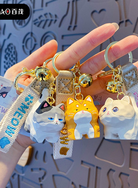 精品挂饰树脂木雕风猫猫站姿钥匙扣女可爱创意精致钥匙链包包挂件