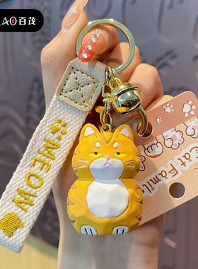 精品挂饰树脂木雕猫钥匙扣女可爱创意喵喵家族公仔钥匙链书包挂件