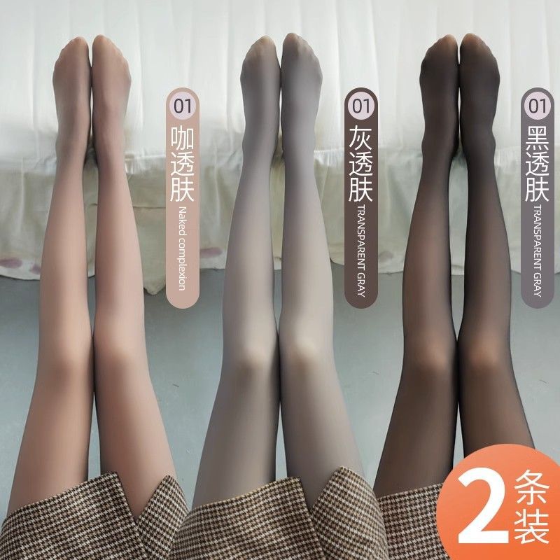 灰色半透明连体裤羊毛衬里女式秋冬加厚保暖黑色丝袜假半透明连裤