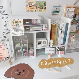 Desktop Organizer INS-style White 2-layer Student Desk Storage Rack with Tool Compartments