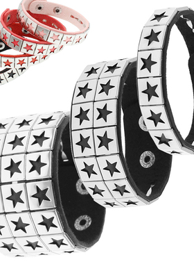 欧美时尚五角星方形铆钉手环朋克街拍夜店ins手镯情侣PU皮质手链