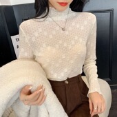 毛线衣内搭小香风蕾丝半高领打底衫 洋气内搭上衣女 女春秋冬长袖
