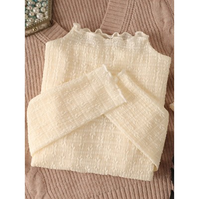 半高领蕾丝打底衫女秋冬新款毛衣内搭纱衣薄款高级感洋气网纱上衣