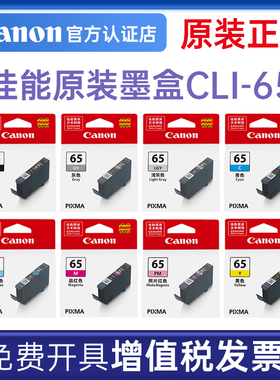 佳能PRO-200S原装墨盒CLI-65适用PRO200打印机墨水照片青色品红色黄色照片青照片红灰色浅灰色黑彩色8色染料