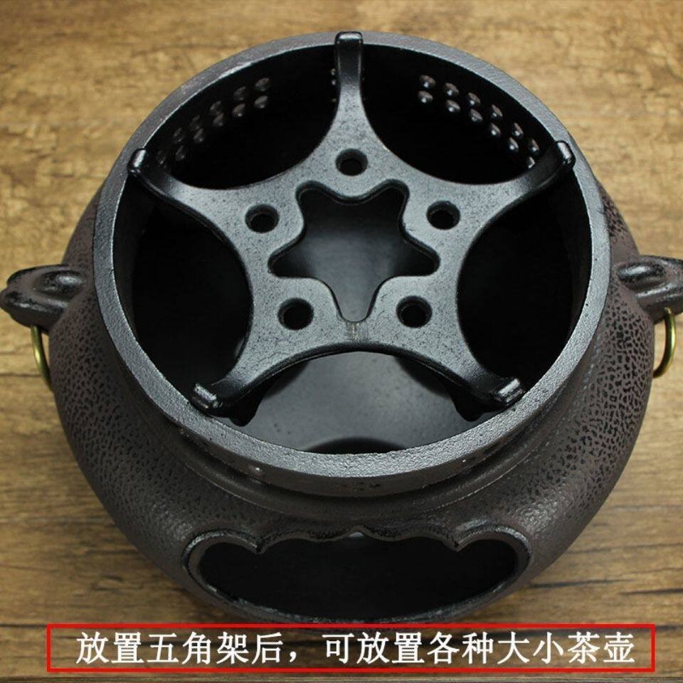 大号炭炉家用室内铁釜铁壶煮茶炉复古碳炉铸铁烤火炉鬼面风炉铁炉