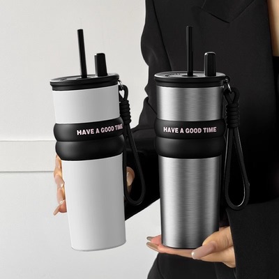 大容量保温杯男生316不锈钢随行咖啡杯子女2024新款车载吸管水杯