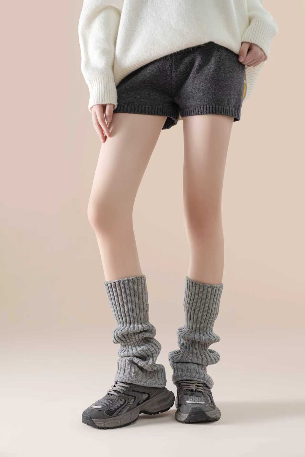 秋冬新款100%羊毛袜套女保暖护腿套针织堆堆袜双色拼接袜套时尚韩