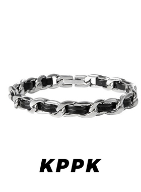 白敬亭同款钛钢皮绳手链男复古嘻哈风百搭小众设计感高级感手饰