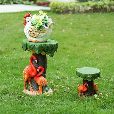 桌子凳子全套户外花园庭院阳台可爱火焰鹤装饰创意仿真小动物摆件