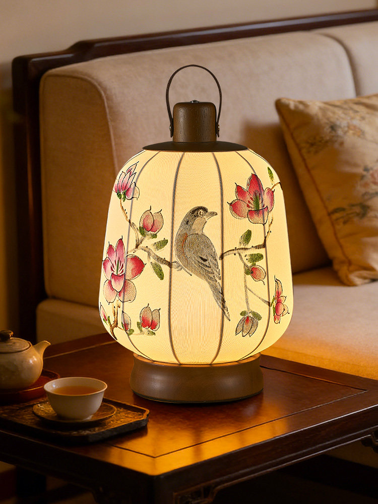 手提灯古风禅意茶室中式手绘布艺古典摆件中国风氛围复古礼品台灯