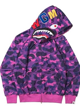 春秋新款重磅日系鲨鱼头美式潮牌迷彩单帽卫衣连帽男女同款外套潮